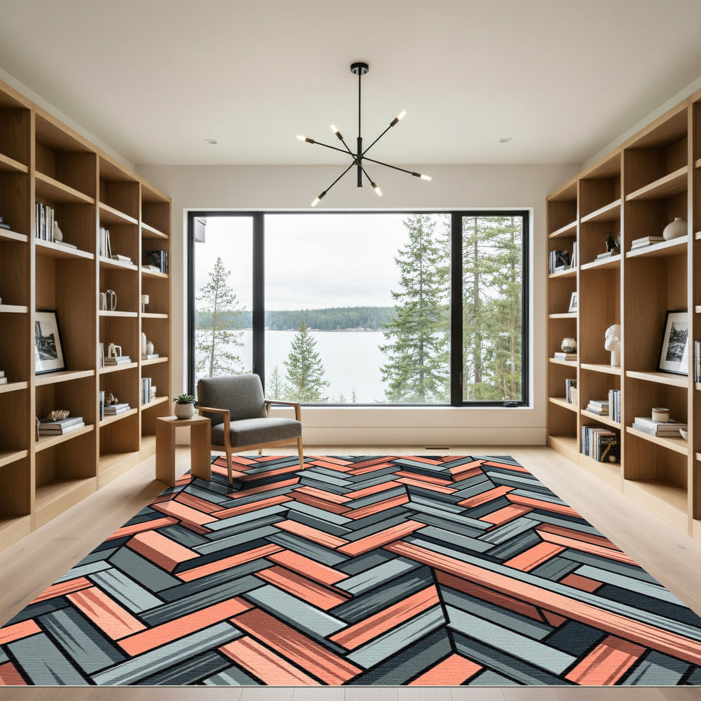 Peach and Slate Herringbone Weave Rug