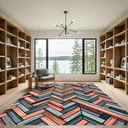 Peach and Slate Herringbone Weave Rug