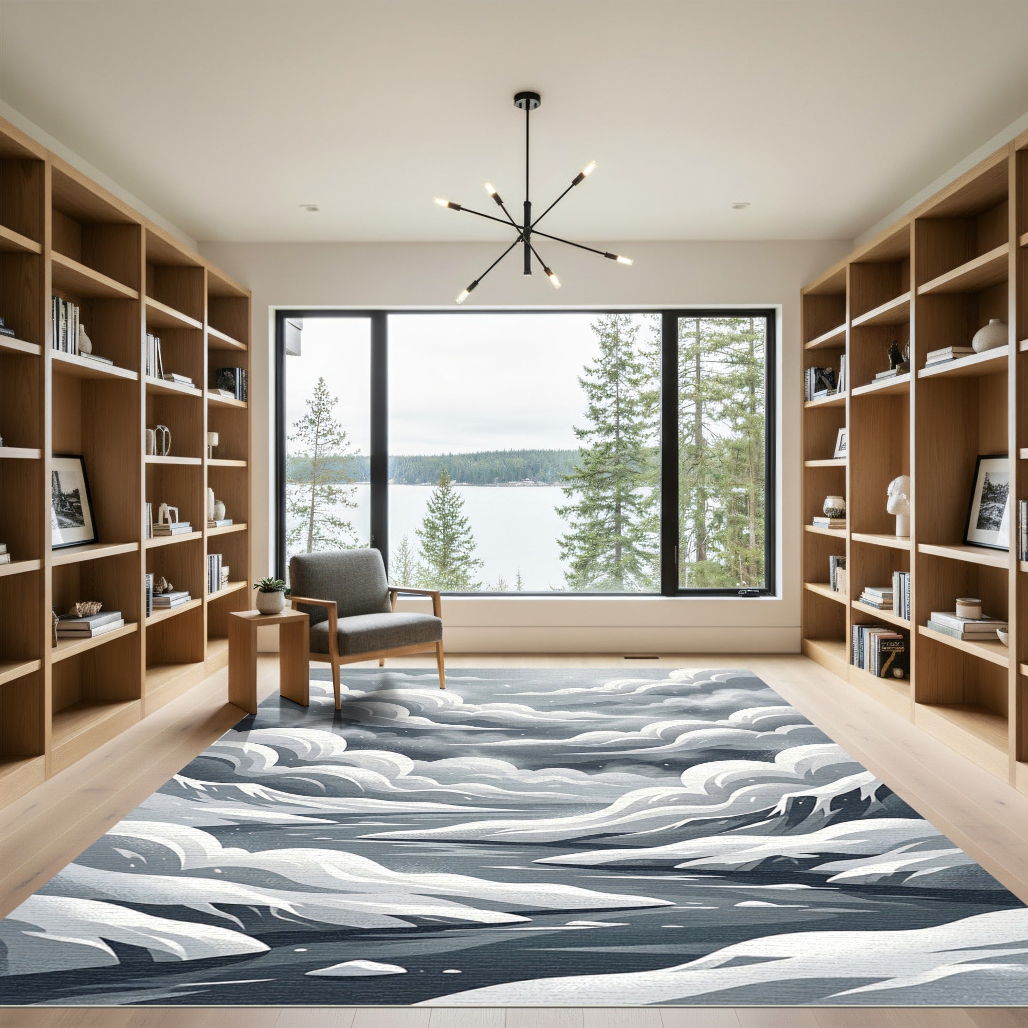 Monochrome Ethereal Mountain Peak Sky Rug
