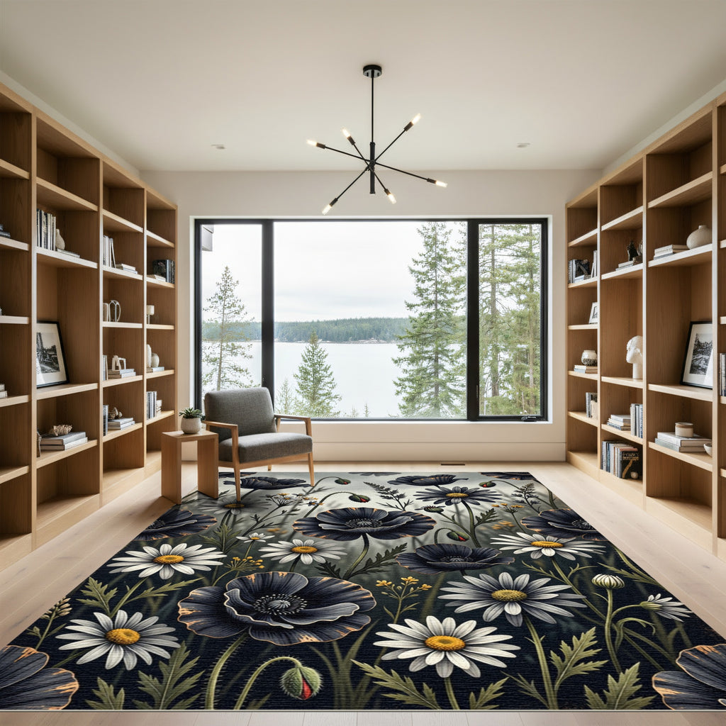 Dark Floral Bloom Garden Collage Rug