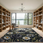 Dark Floral Bloom Garden Collage Rug