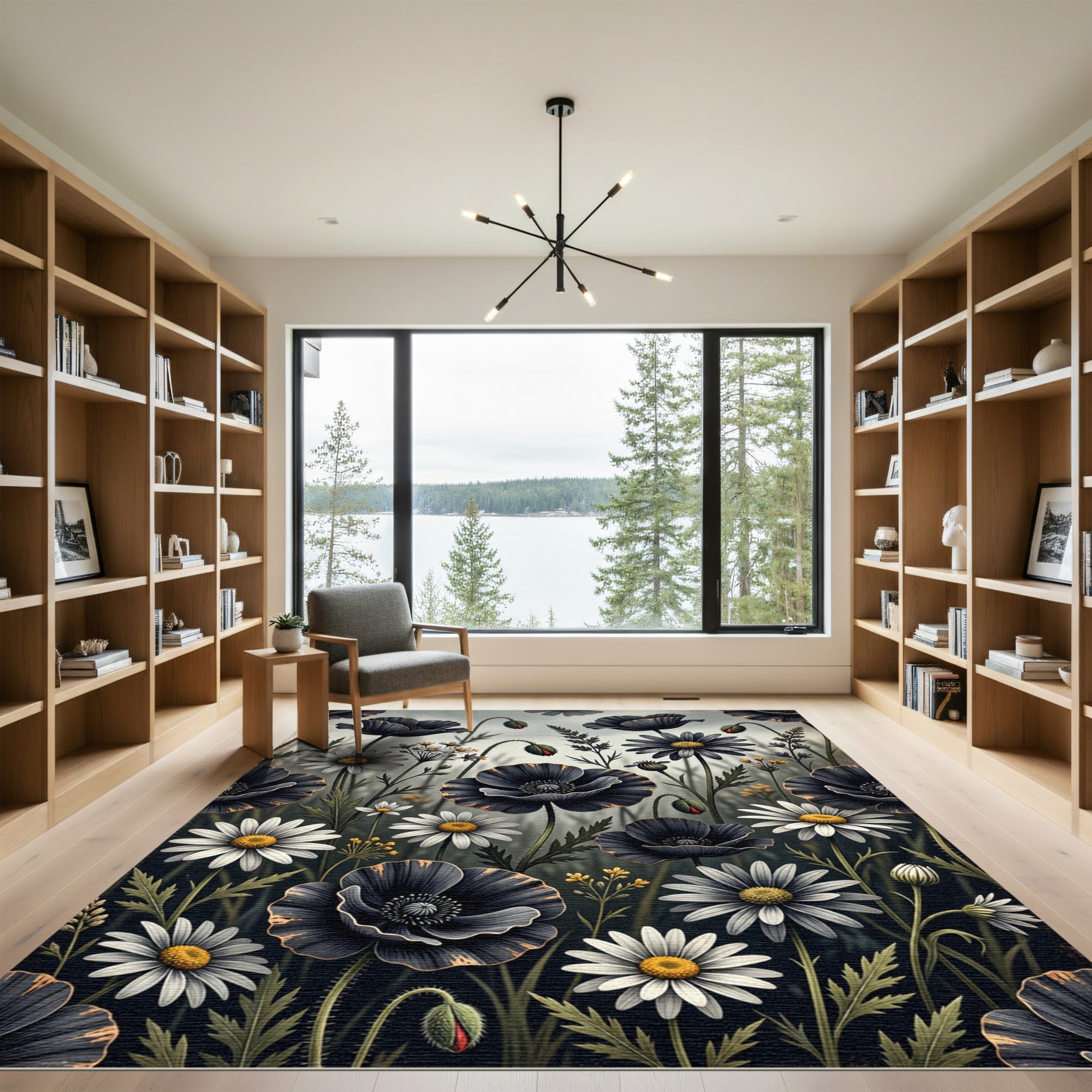 Dark Floral Bloom Garden Collage Rug