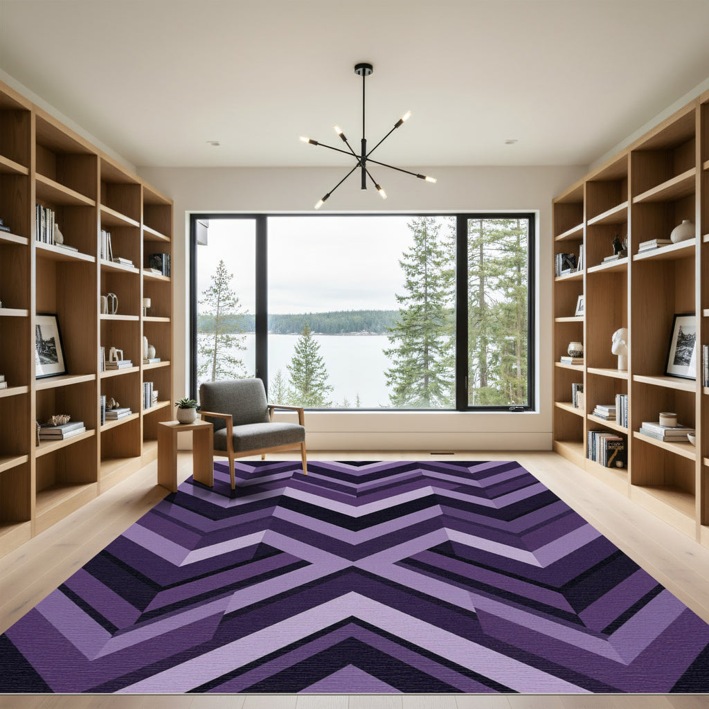 Deep Plum Chevron Geometric Rug