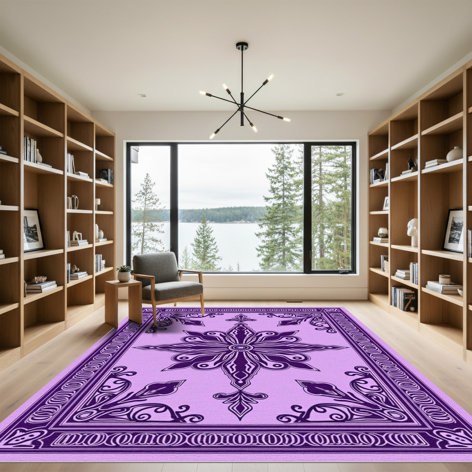 Purple Floral Medallion Frame Rug