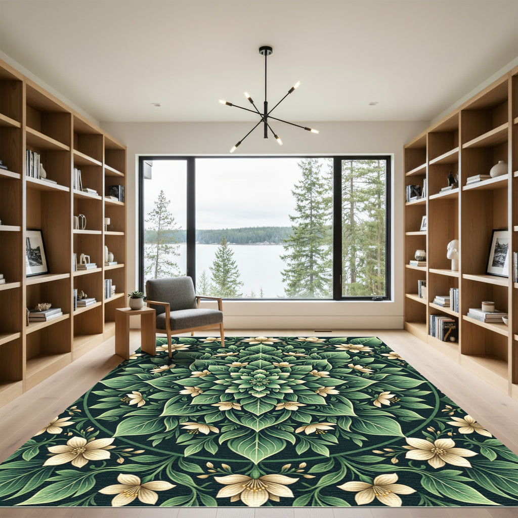 Ethereal Sage Floral Mandala Medallion Rug