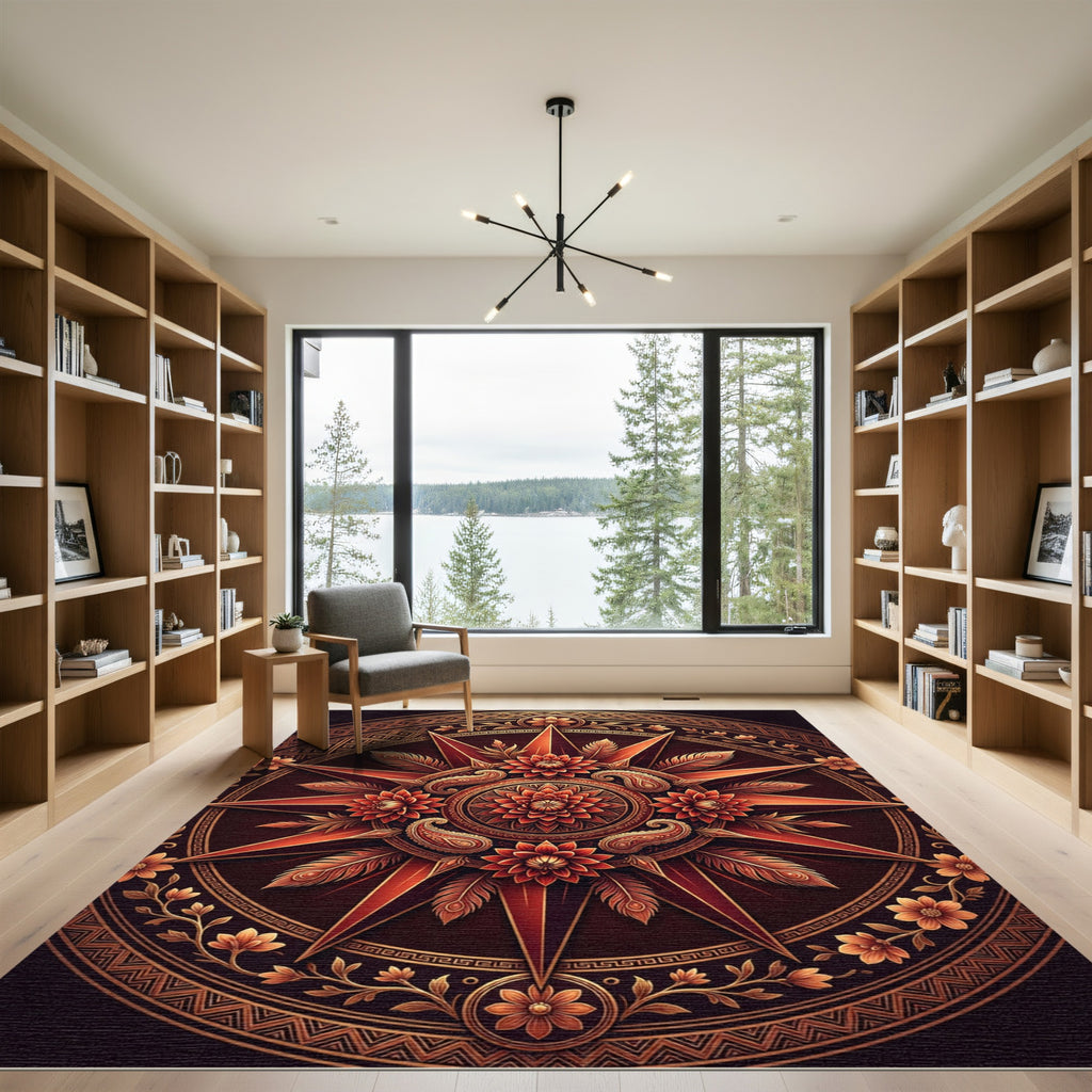 Crimson Floral Medallion Paisley Compass Rug