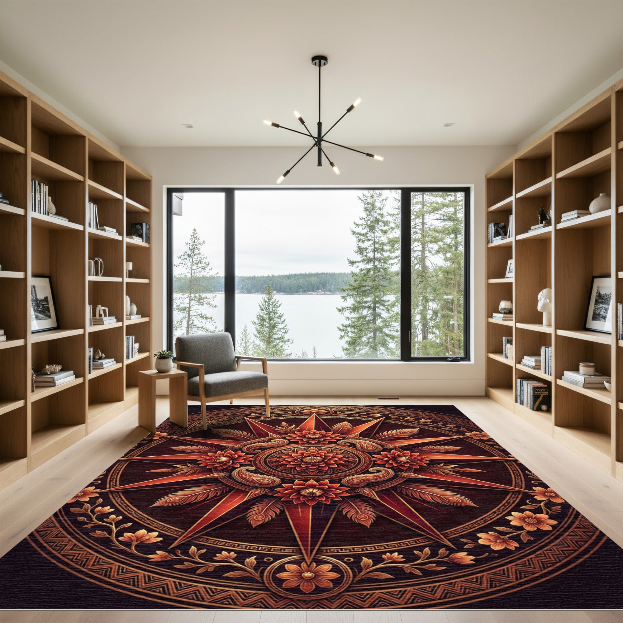 Crimson Floral Medallion Paisley Compass Rug