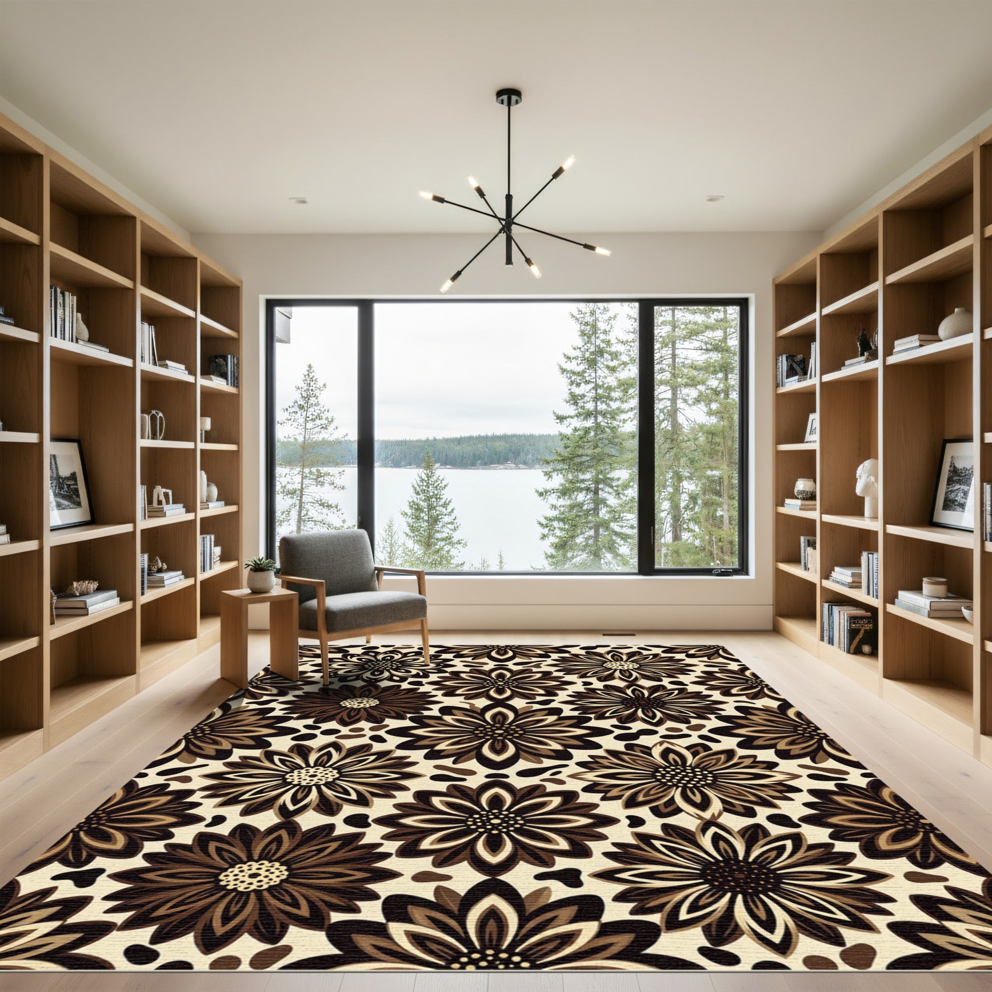 Retro Brown Floral Bloom Arrangement Rug