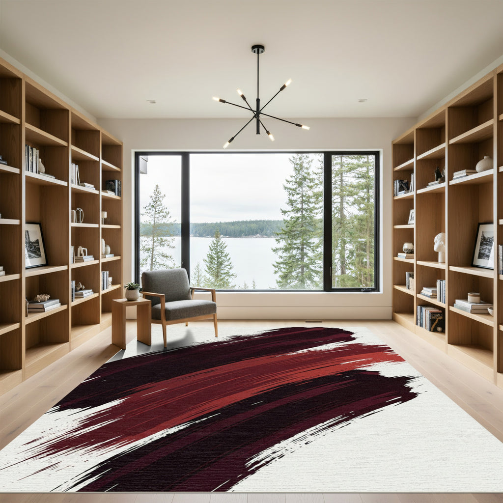 Bold Crimson Abstract Brushstroke Rug
