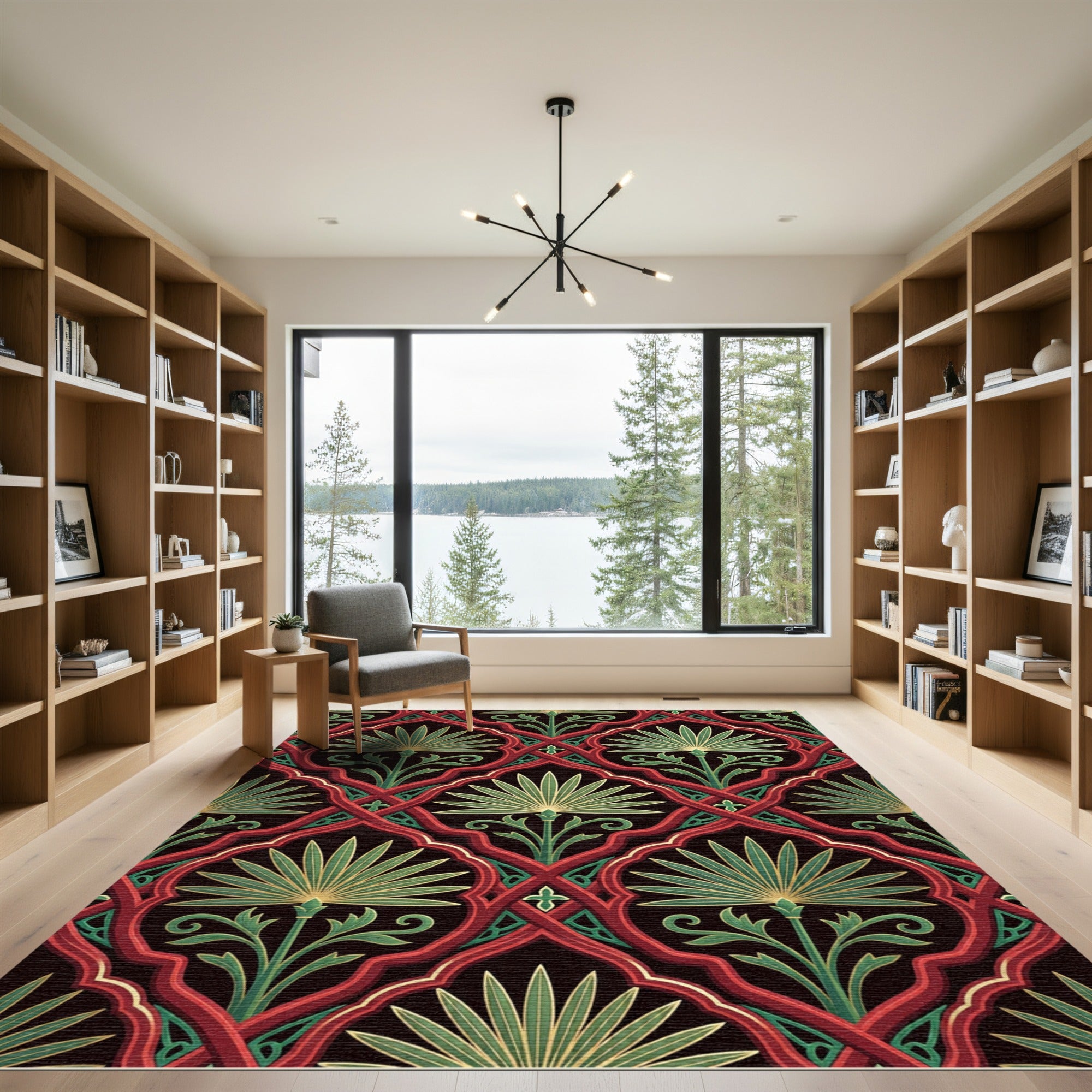 Crimson Green Fan Lattice Rug