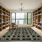 Tribal Black Geometric Diamond Stripe Rug