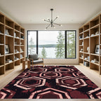 Distressed Crimson Geometric Hexagon Rug