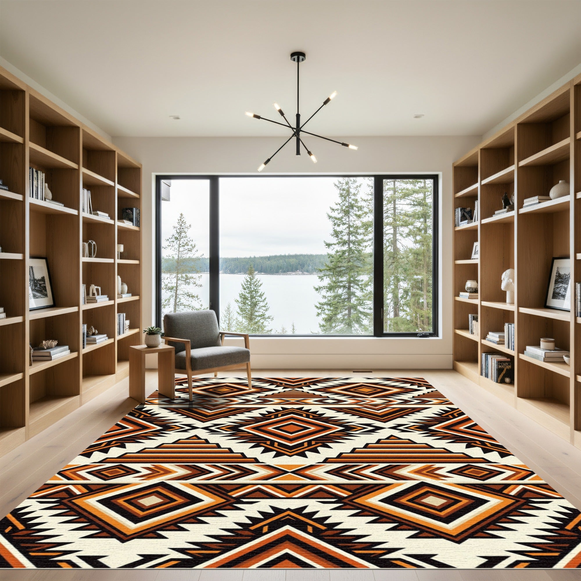 Earth Toned Geometric Diamond Sunburst Rug