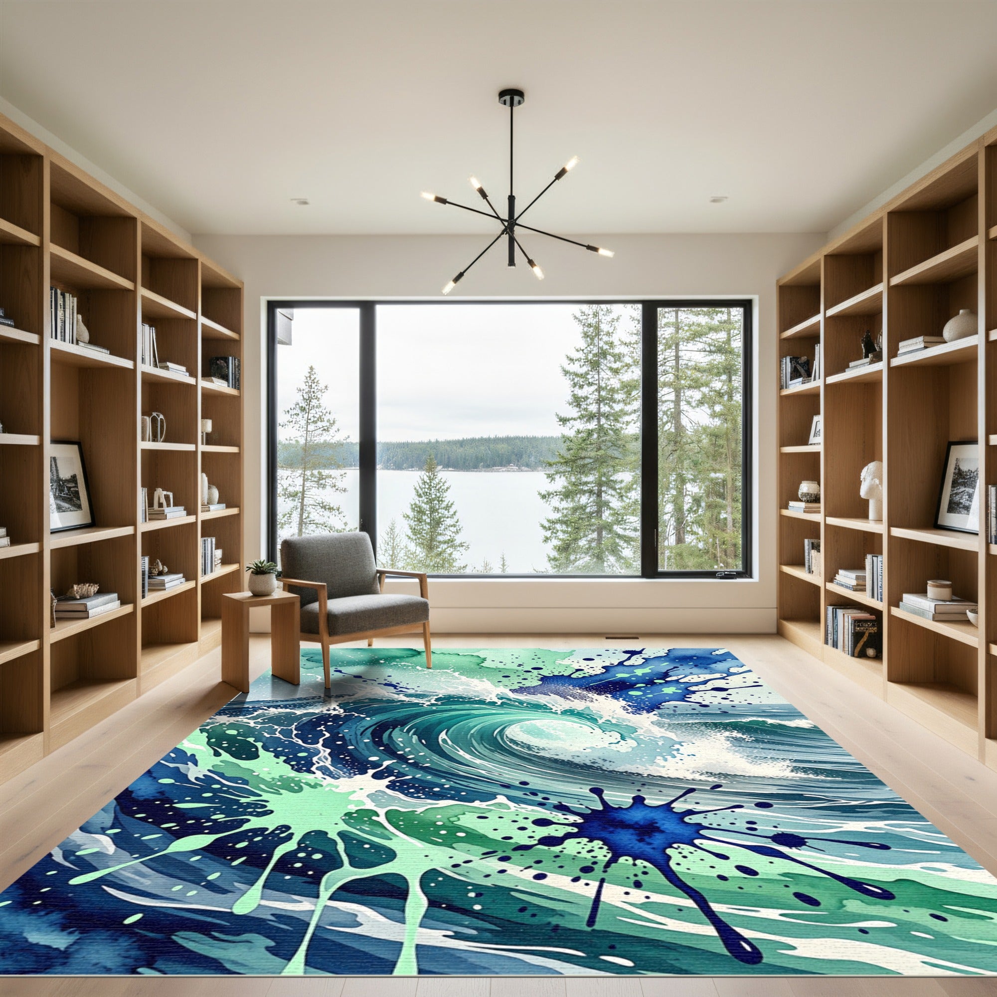 Abstract Teal Blue Ocean Wave Rug