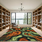Earthy Orange Green Organic Flow Rug