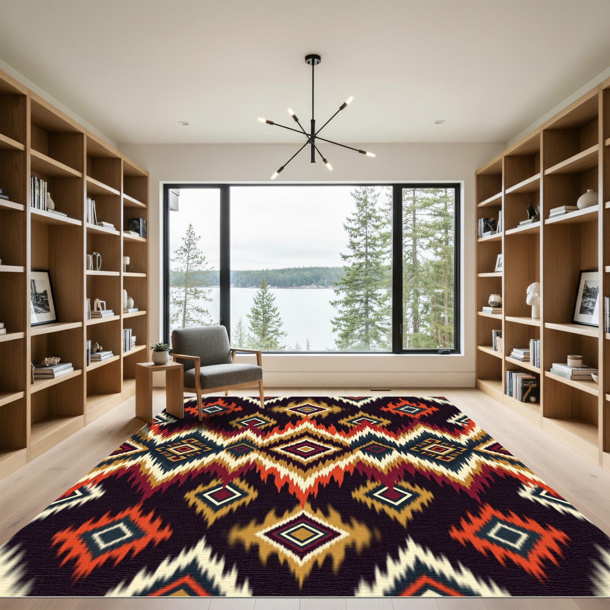 Bold Ochre Burnt Orange Geometric Tribal Rug