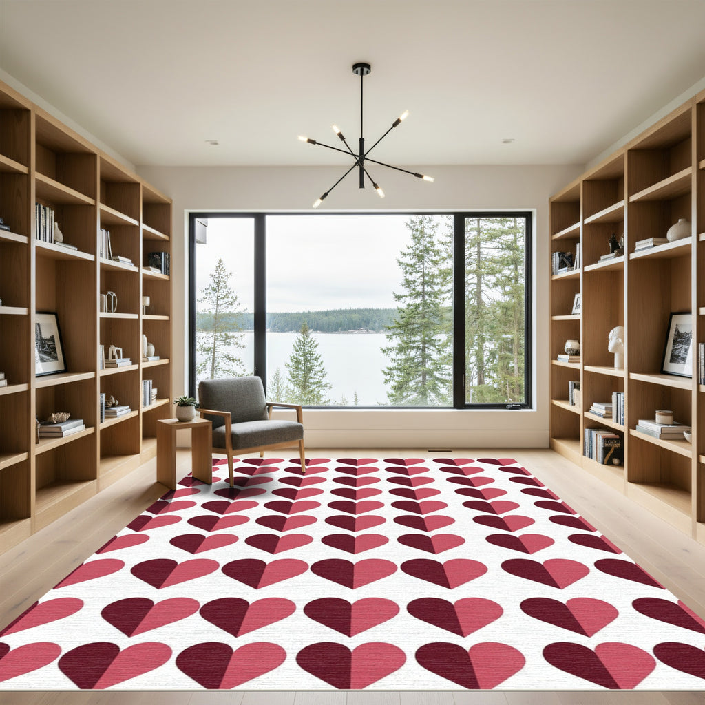 Bicolor Burgundy and Rose Heart Grid Rug