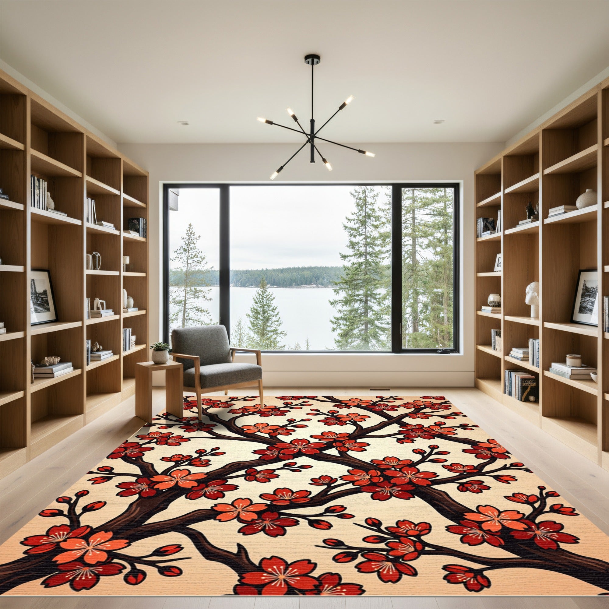 Crimson Cherry Blossom branches Rug