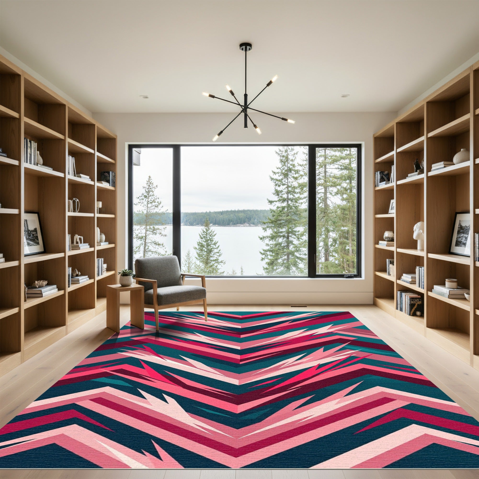 Teal Pink Jagged Chevron stripes Rug