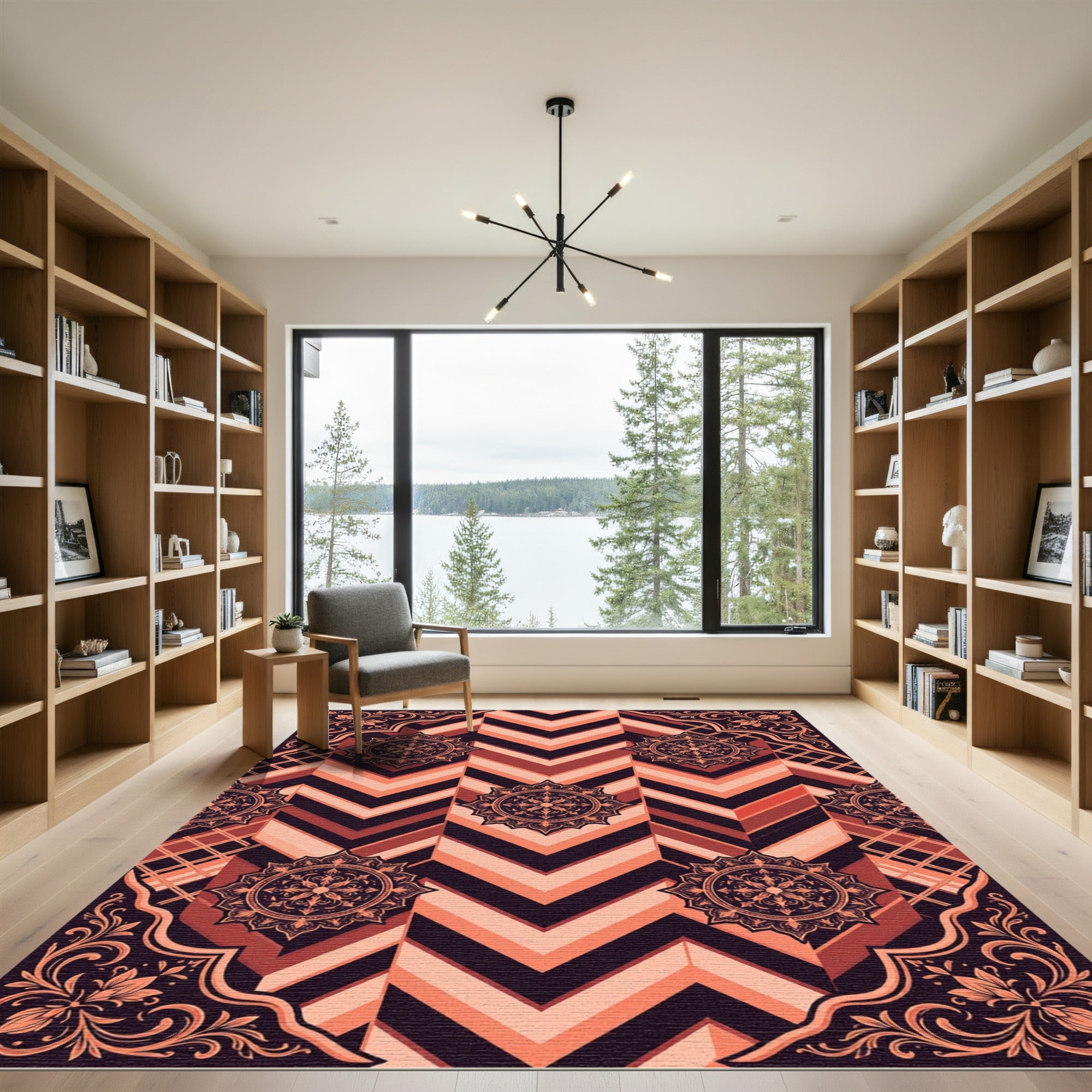 Geometric Chevron Mandala Burnt Orange Rug