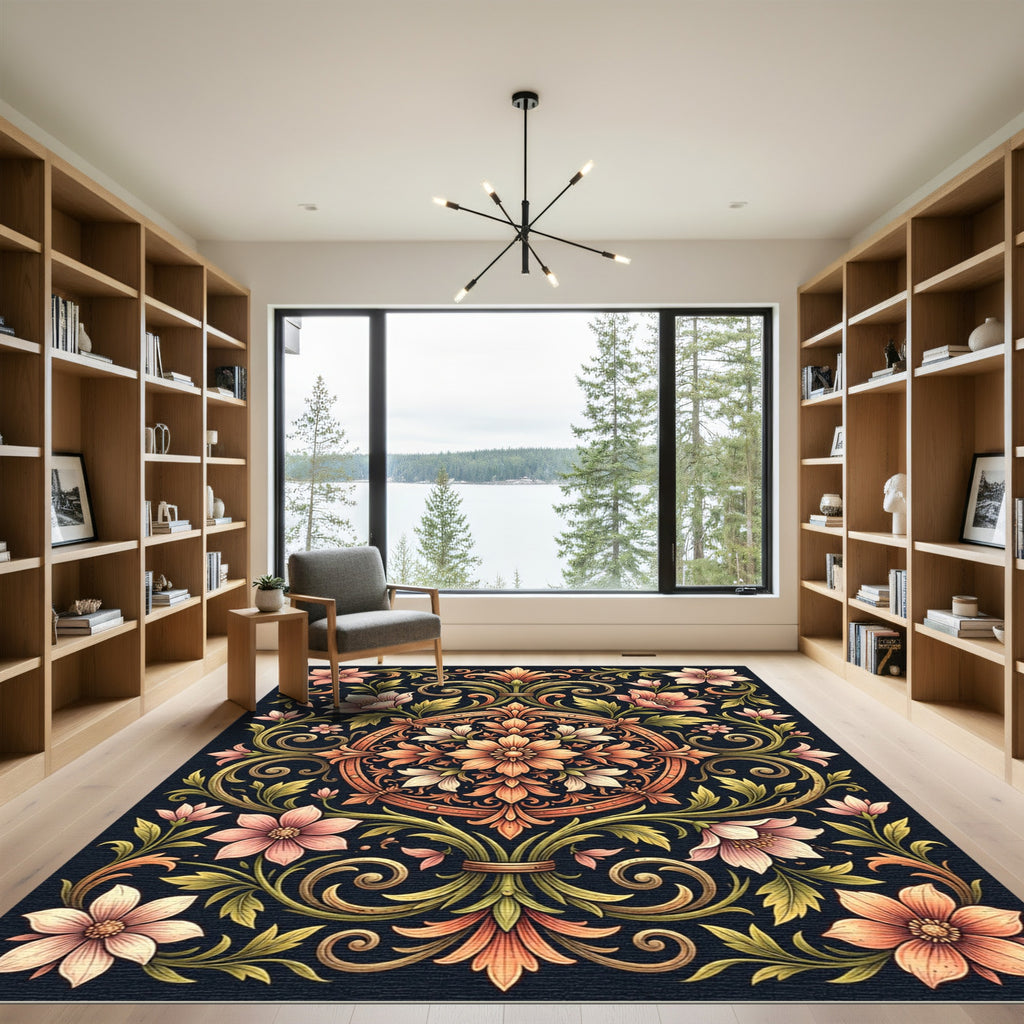 Elegance Blush Floral Symmetry Medallion Rug