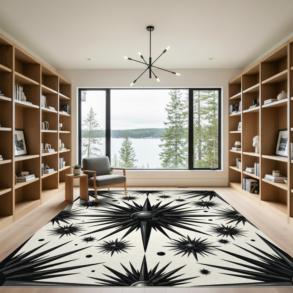Black Starburst Geometric Medallion Rug
