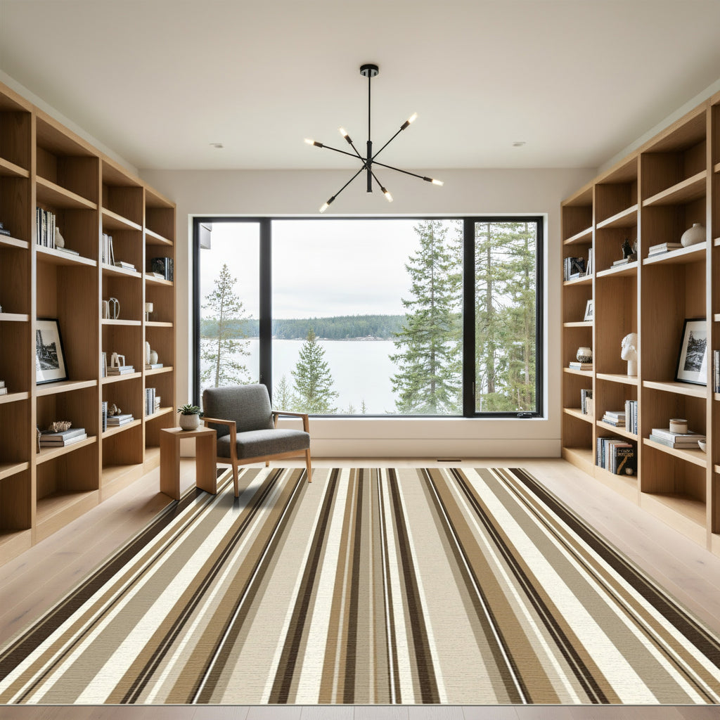 Earthy Brown Neutral Stripe Rug