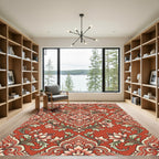Coral Floral Damask Scrolling Vines Rug