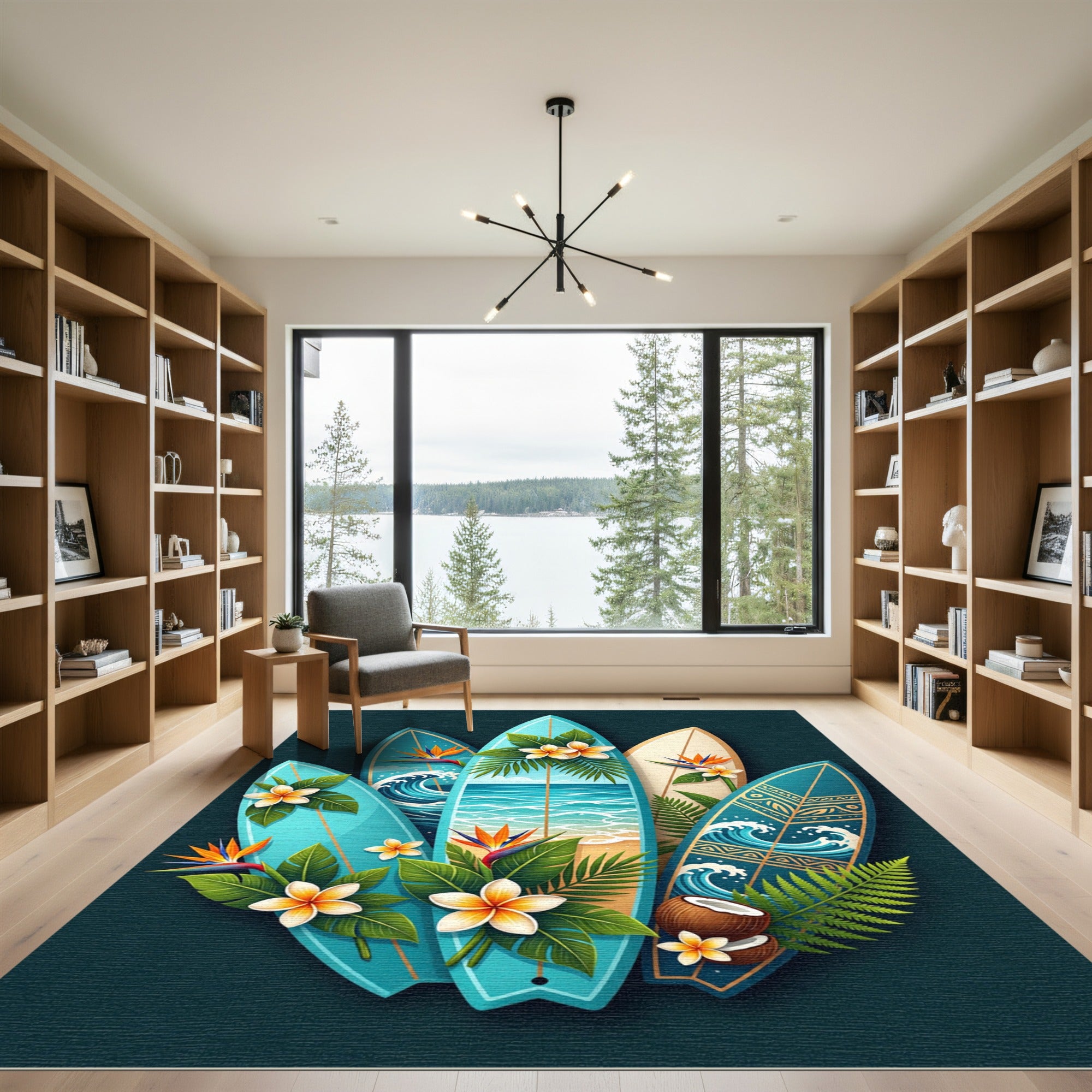 Tropical Surfboard Floral Beach Artwork Rug