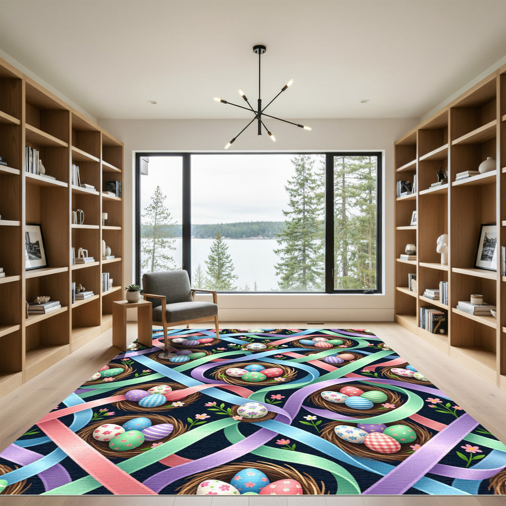 Whimsical Floral Easter Egg Ribbon Tapestry Rug