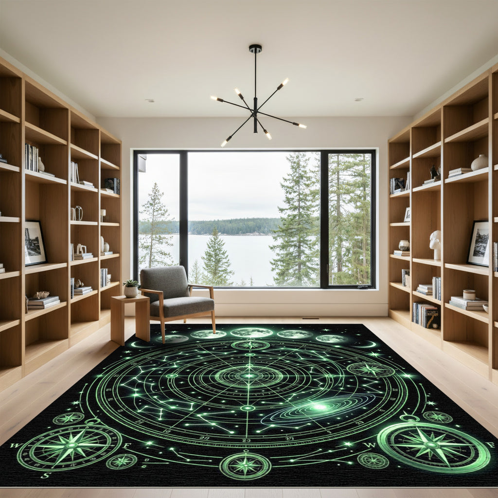 Luminous Celestial Moon Phase Constellation Rug