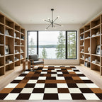 Earthy Brown White Checkerboard squares Rug
