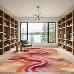 Coral Pink Gradient Topographic Waves Rug