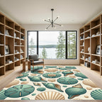 Coastal Teal And Tan Seashell Collage Rug