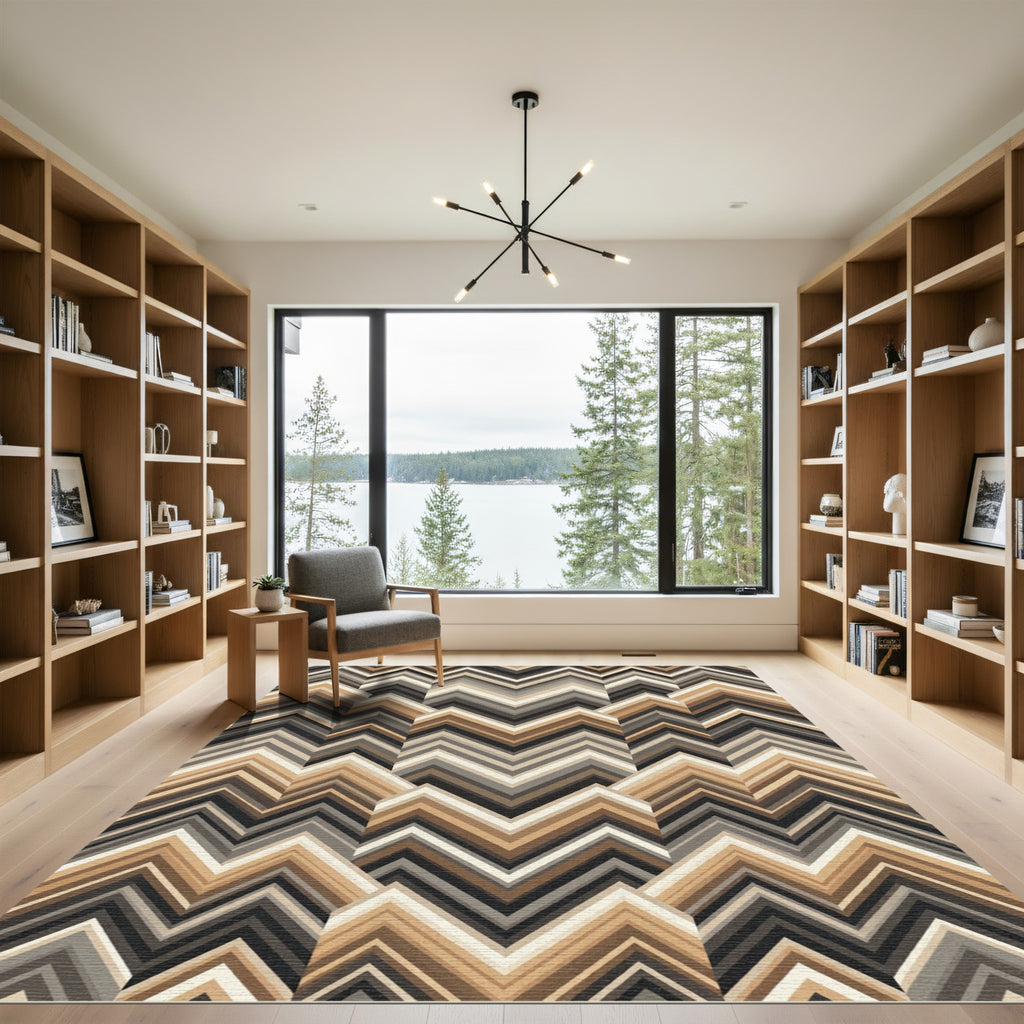 Earthy Chevron Geometric Abstract Rug