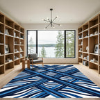 Abstract Geometric Navy Azure Wave Rug