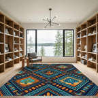 Vibrant Teal and Orange Desert Cactus Diamond Rug