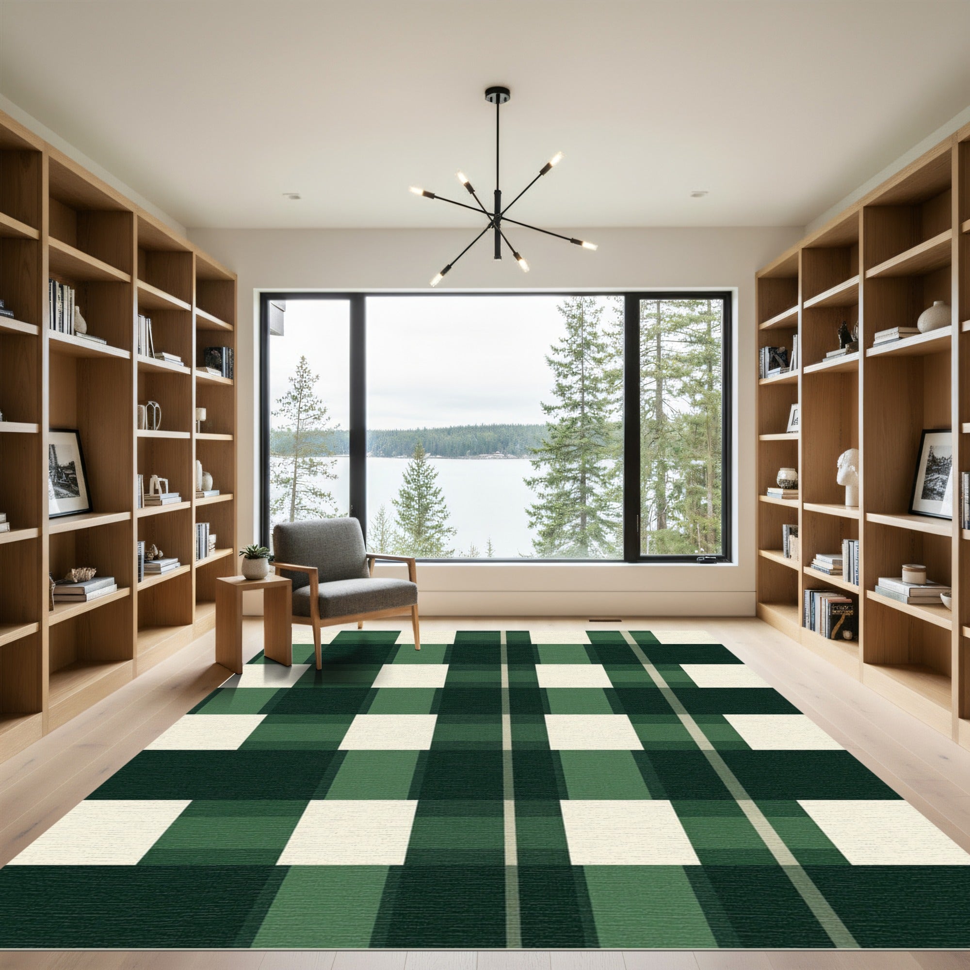 Bold Green and Cream Buffalo Check Rug