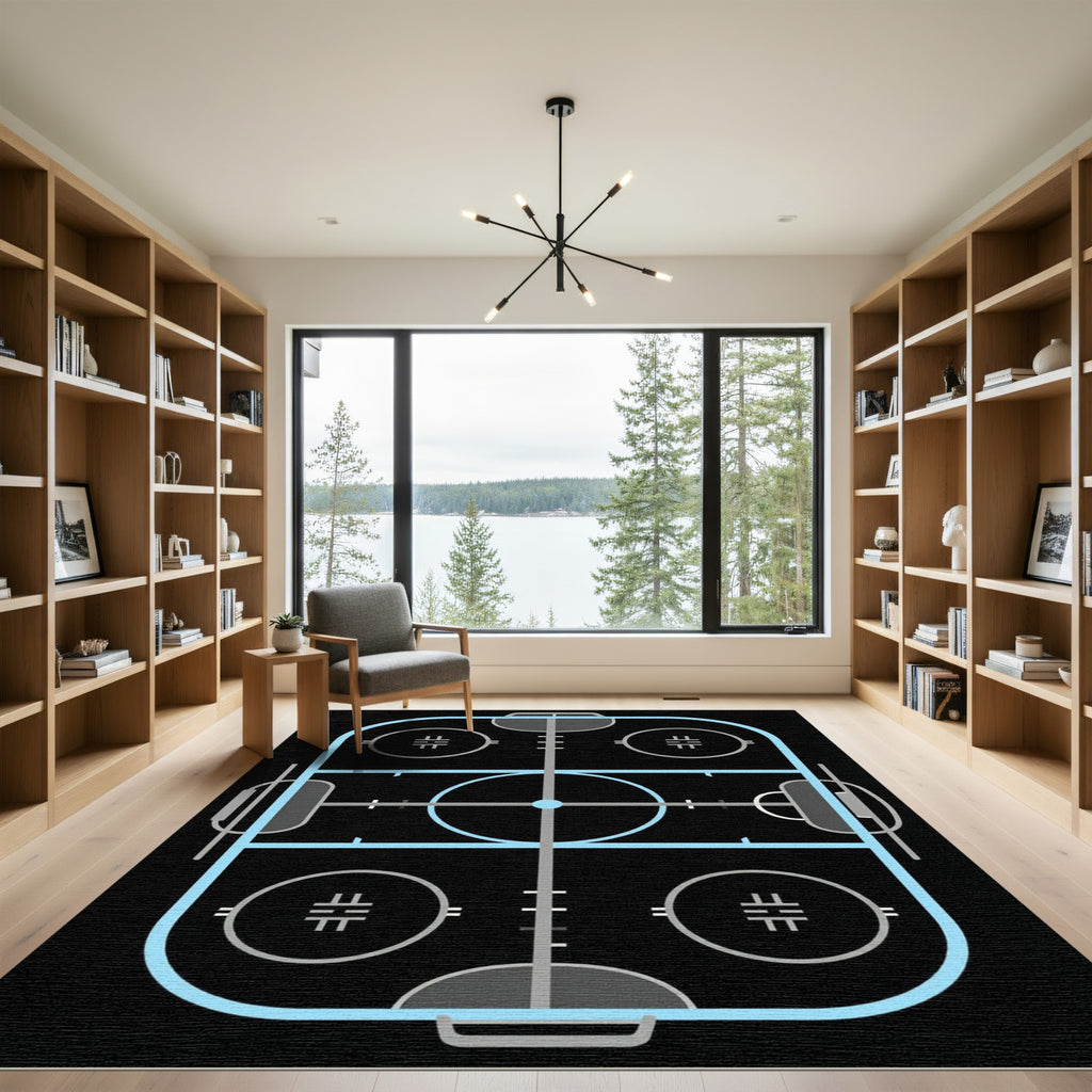 Modern Minimalist Ice Hockey Rink Rug