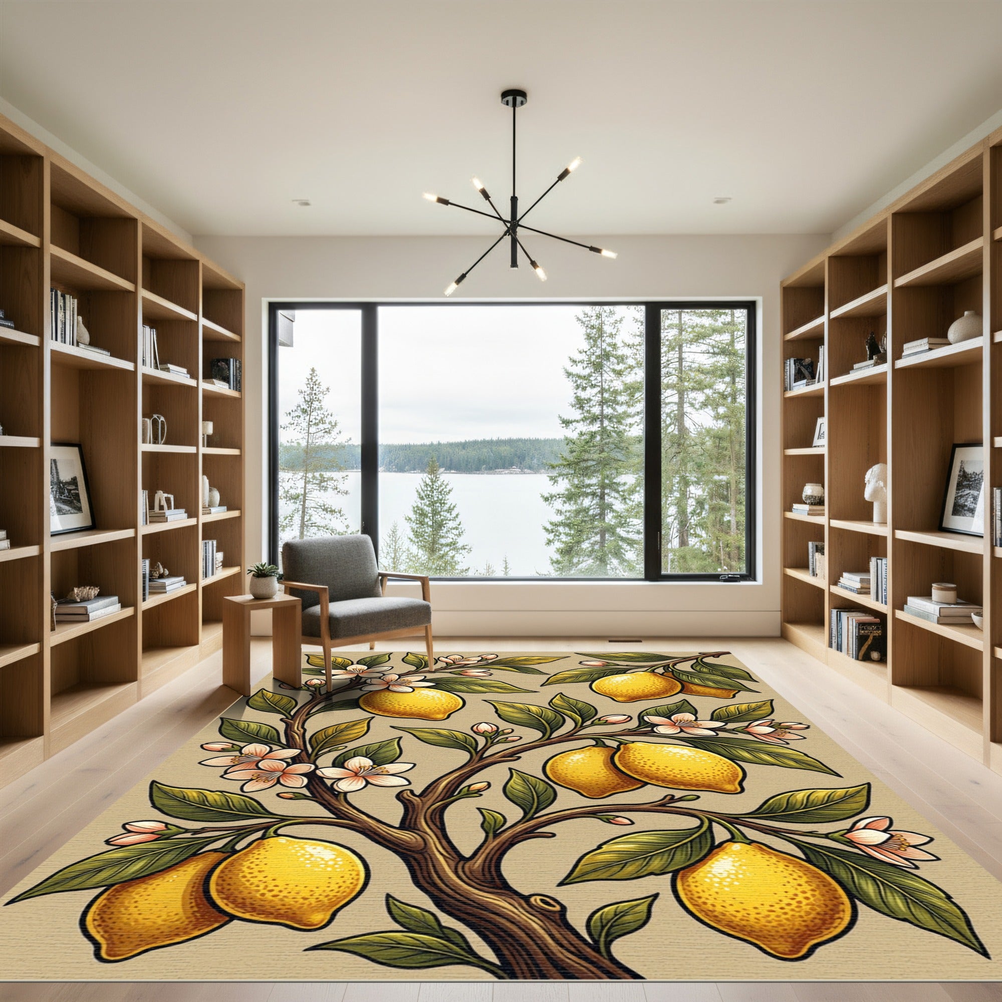 Vibrant Yellow Lemon Blossom Branches Rug