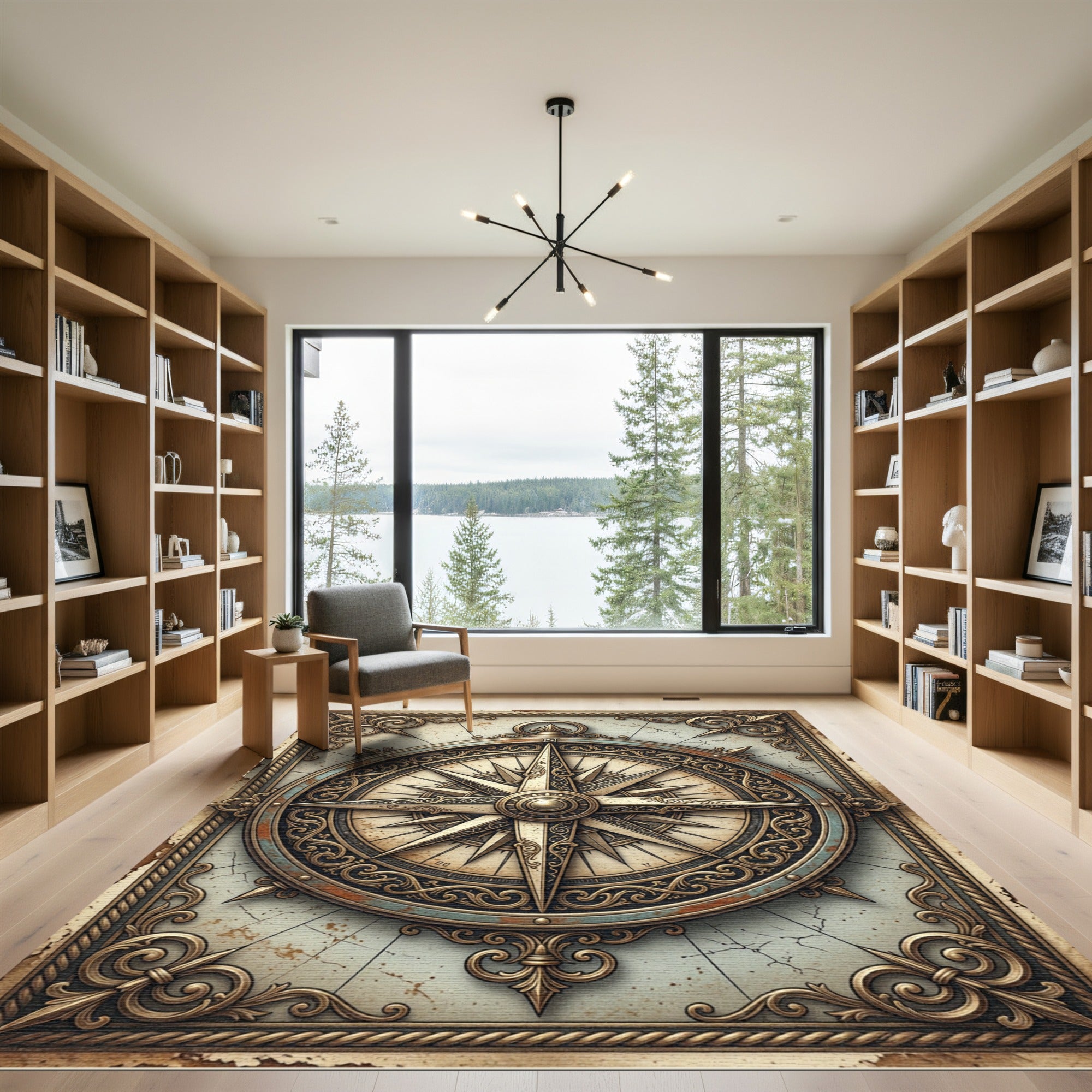 Antique Gold Compass Rose Emblem Rug