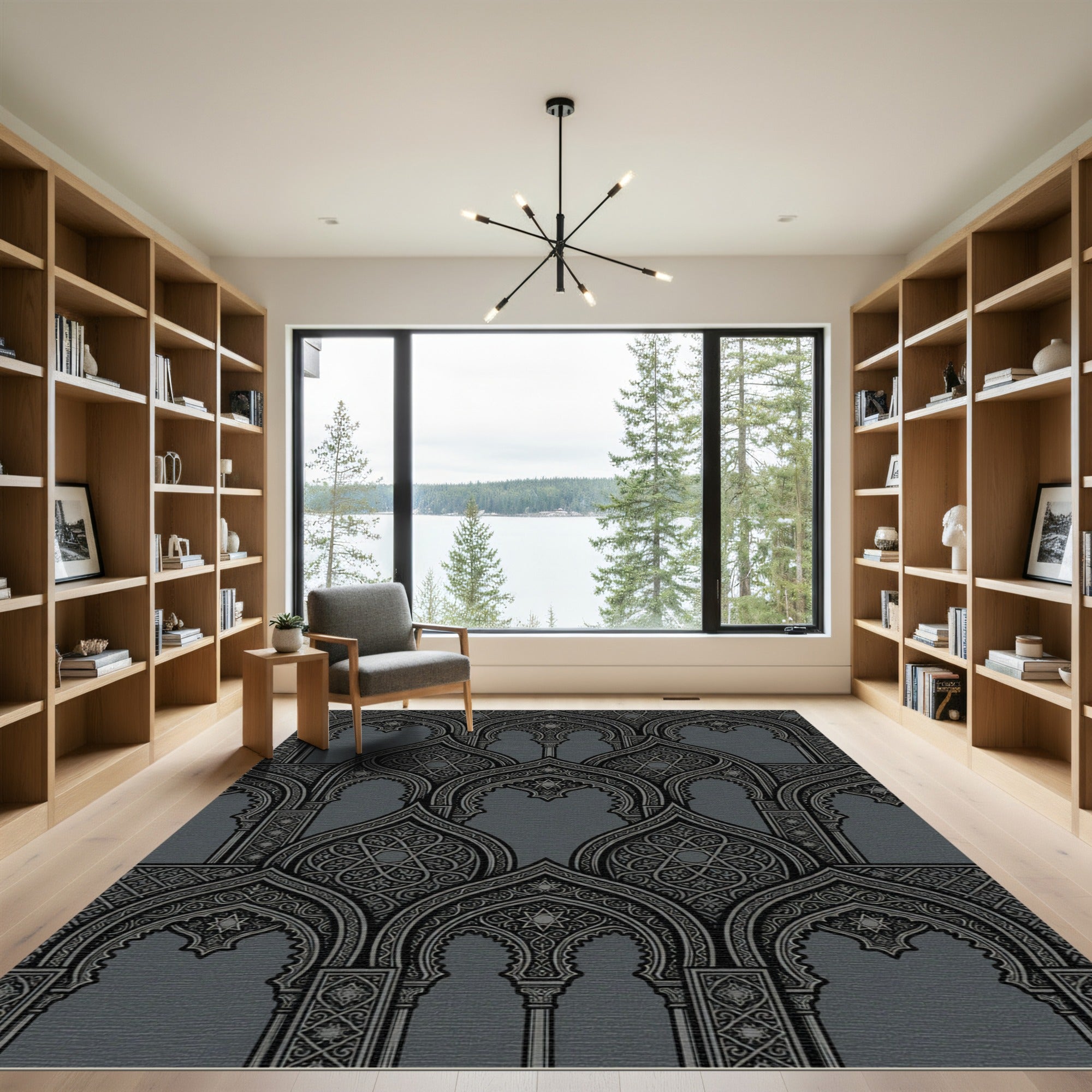 Charcoal Archway Geometric Star Medallion Rug