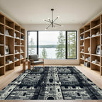 Monochrome Stone Fortress Tower Grid Rug