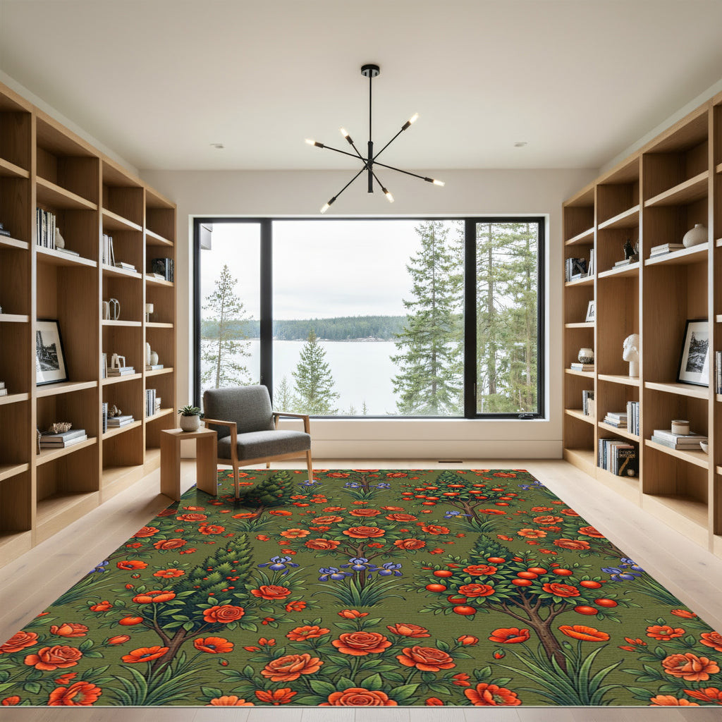 Orange Rose Cypress Garden Tapestry Rug