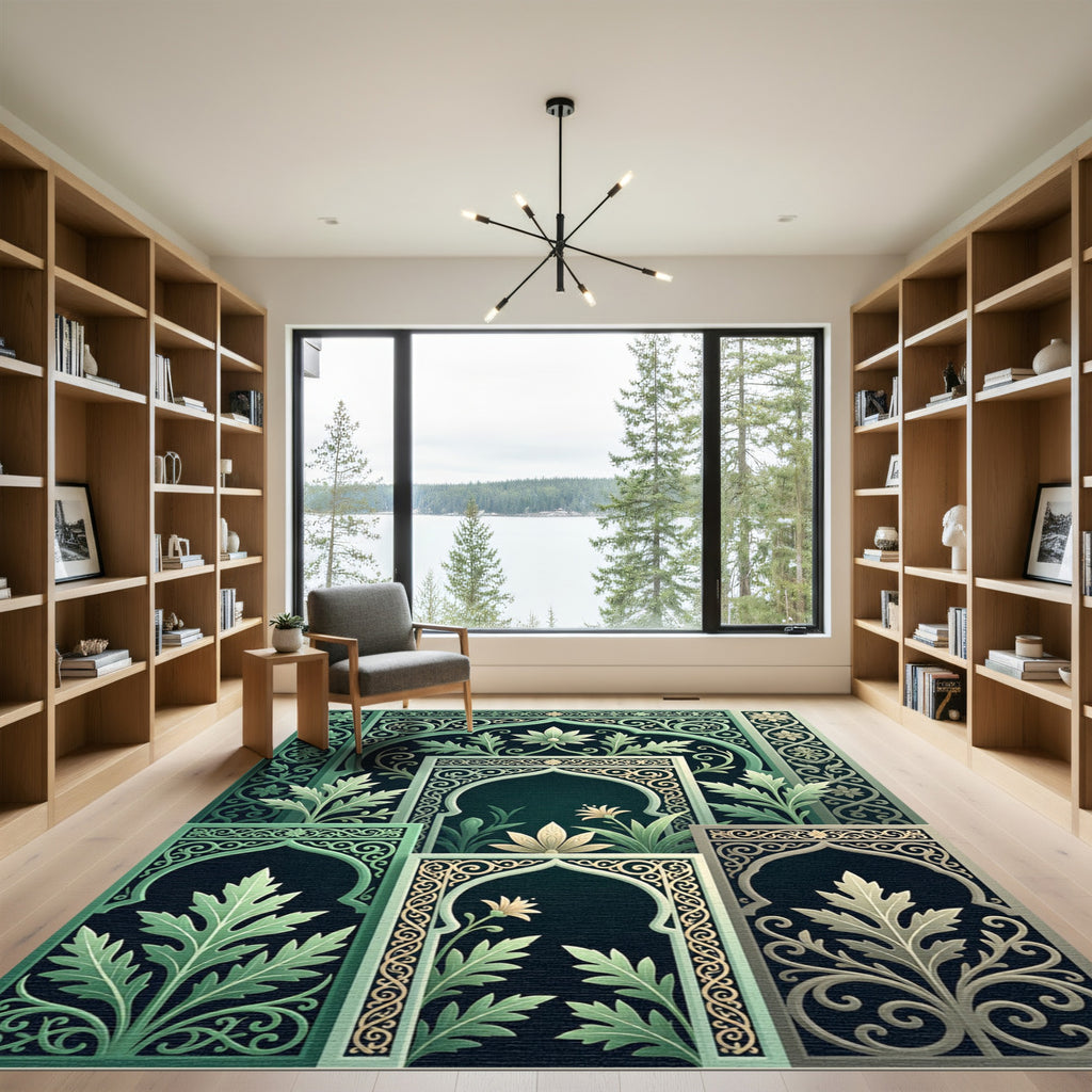 Mint Green Floral Arch Inlay Rug