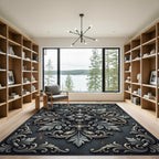 Ornate Charcoal Silver Baroque Medallion Rug