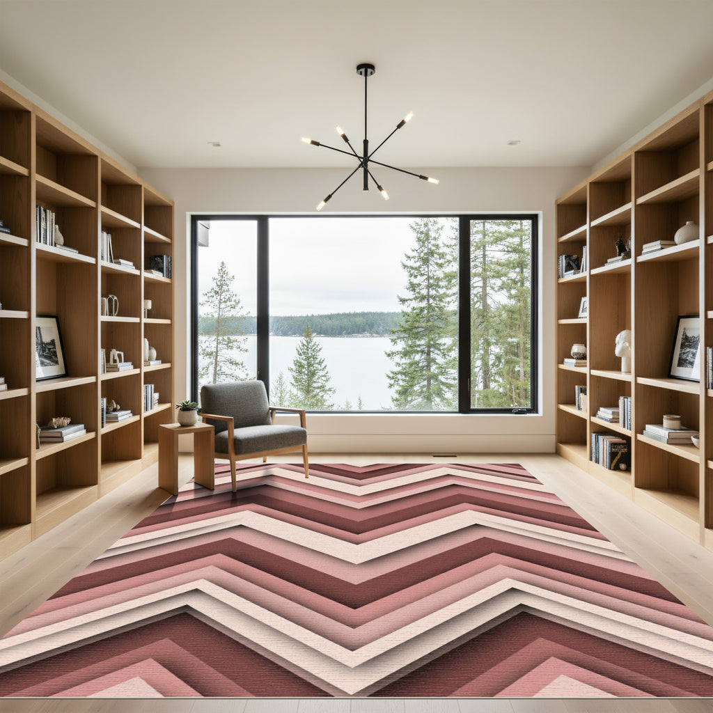 Blush and Terracotta Chevron Layered Rug