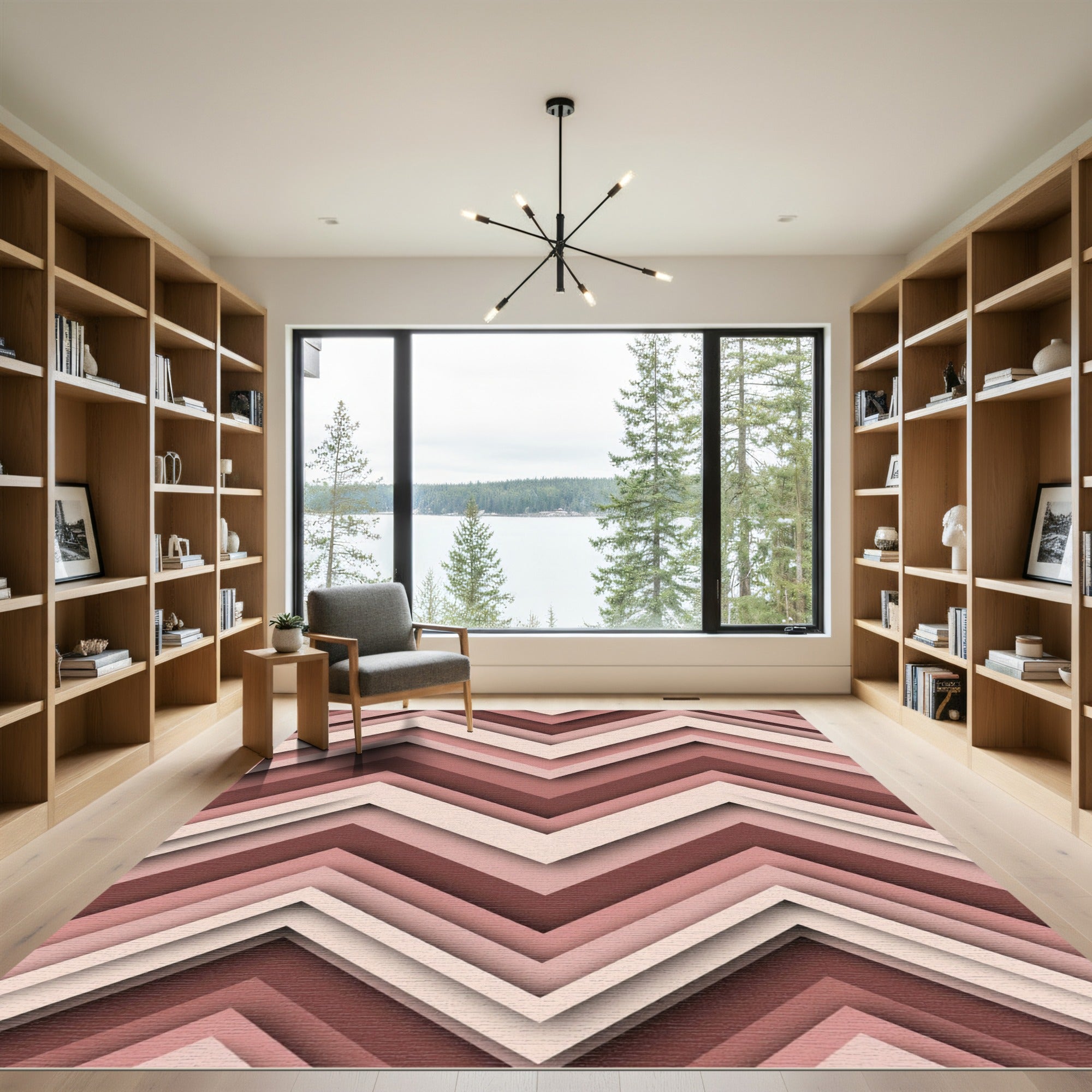 Blush and Terracotta Chevron Layered Rug
