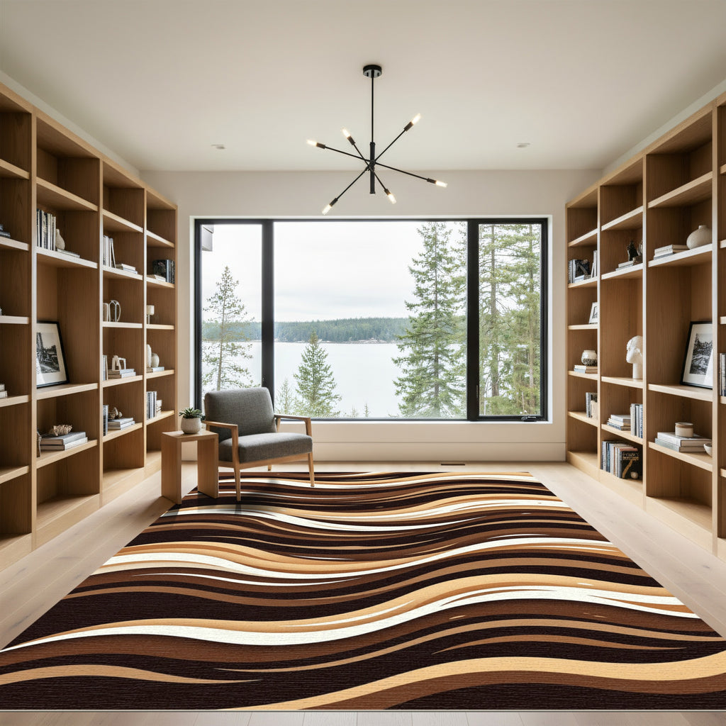 Brown Liquid Swirl Abstract Waves Rug