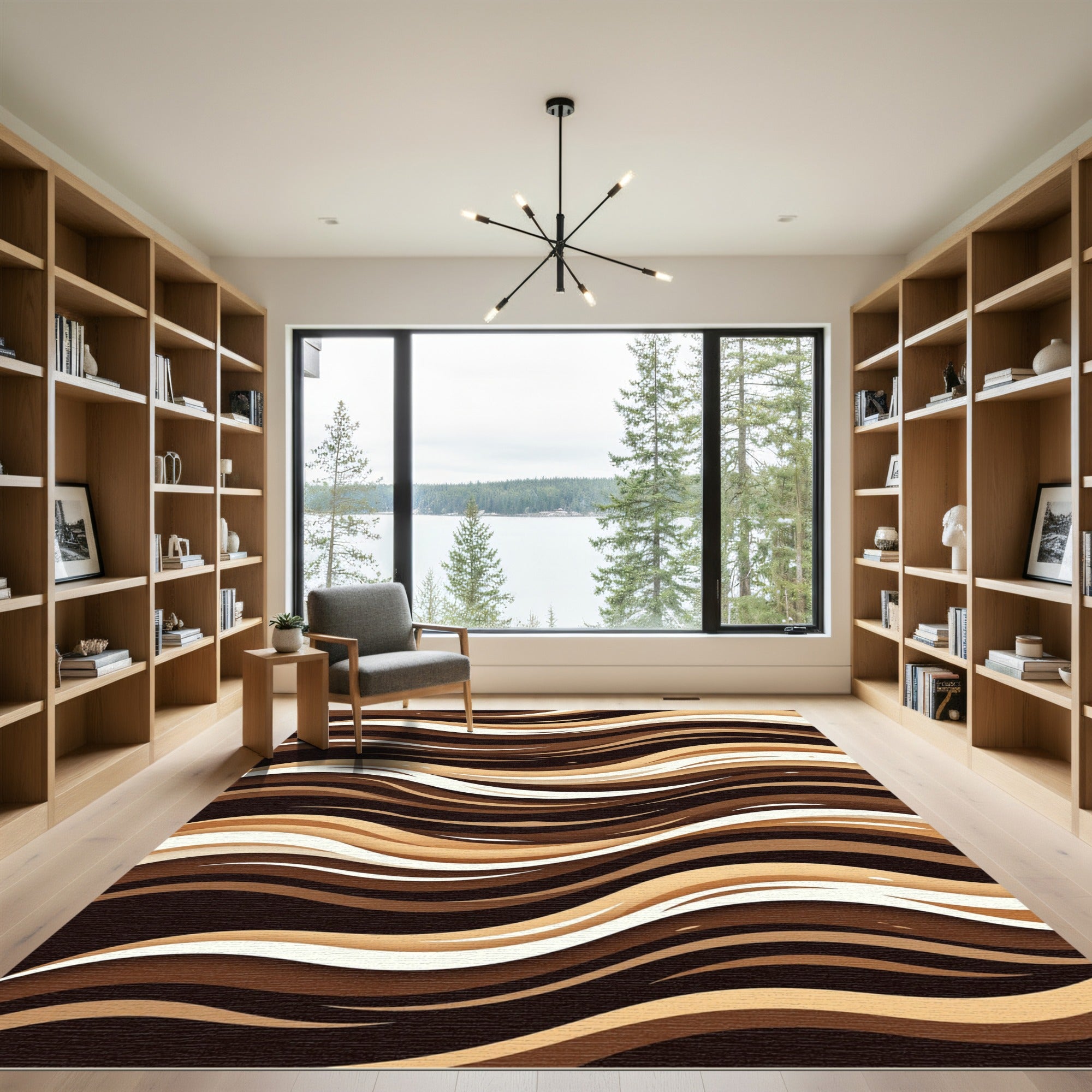 Brown Liquid Swirl Abstract Waves Rug